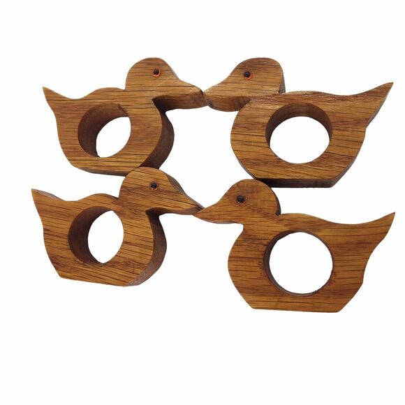 Vintage Primative Country Cottage Wooden Hand-carved Duck Napkin Rings Holders - Picture 5 of 9